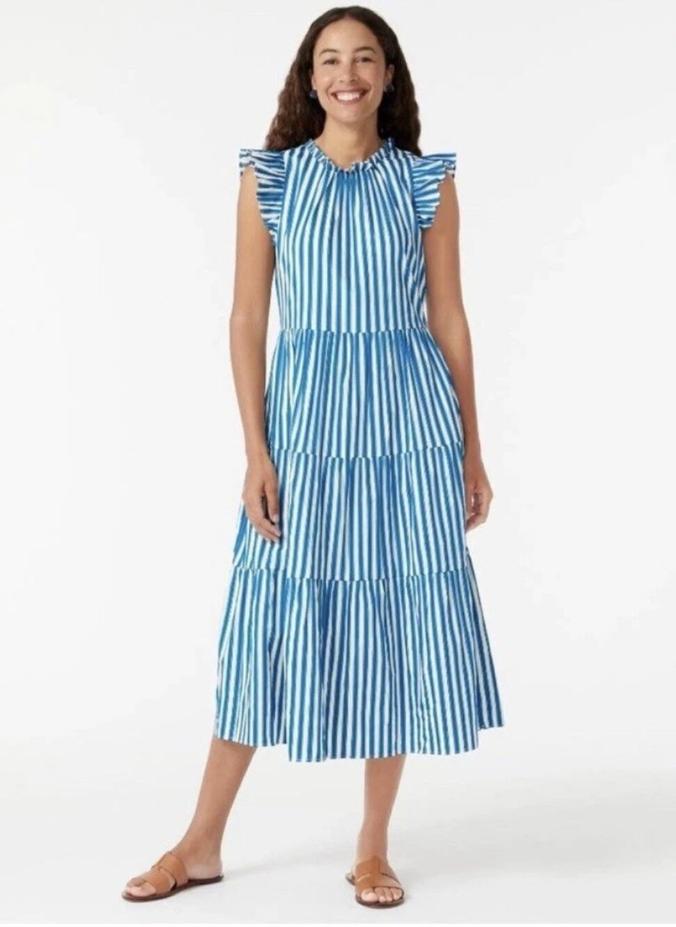 J. Crew Tiered Cotton Dobby Dress In Cape Stripe Size S